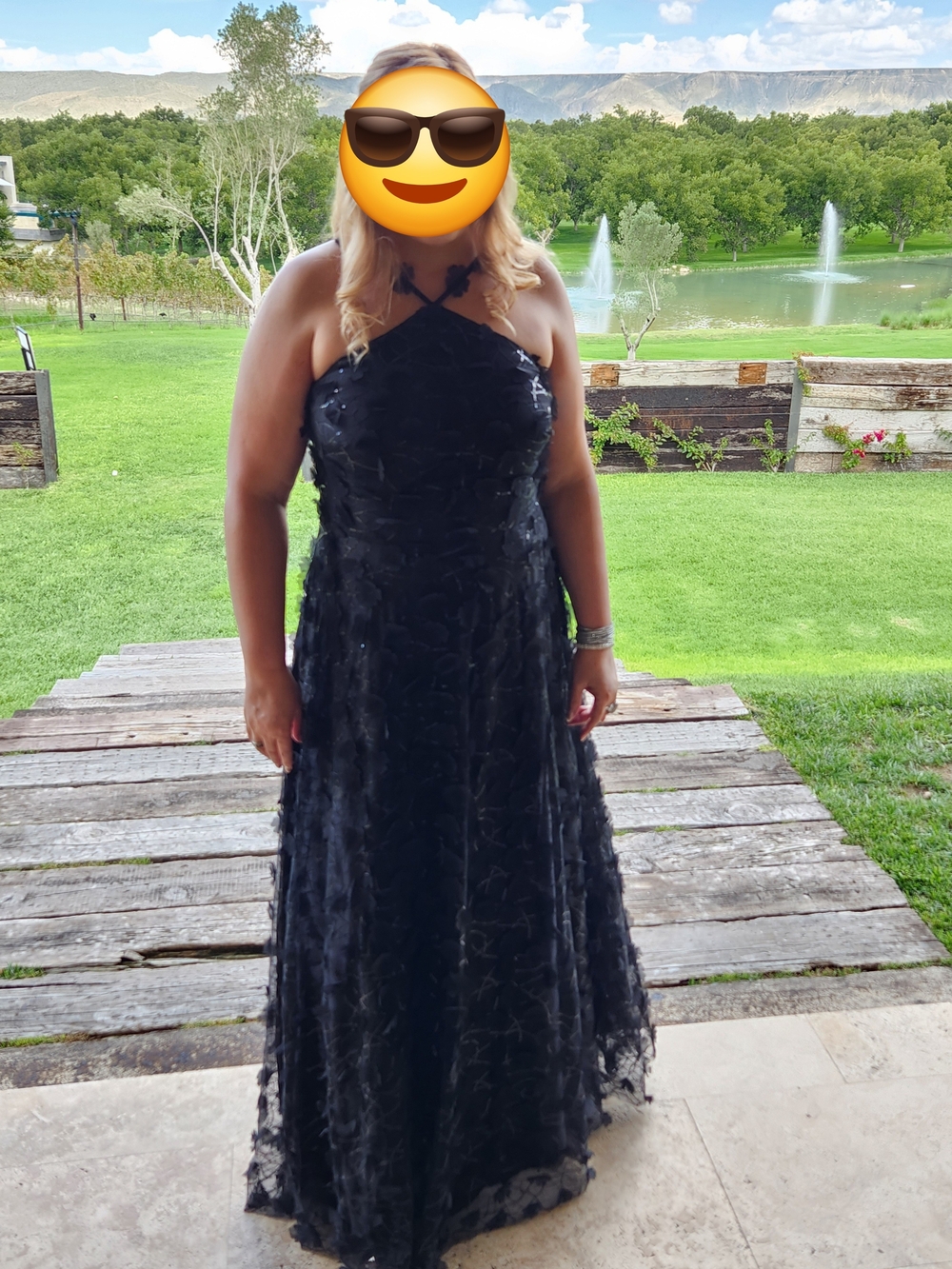Eliza J Black Strapless Floral Appliqué Gown - Picture 4 of 6